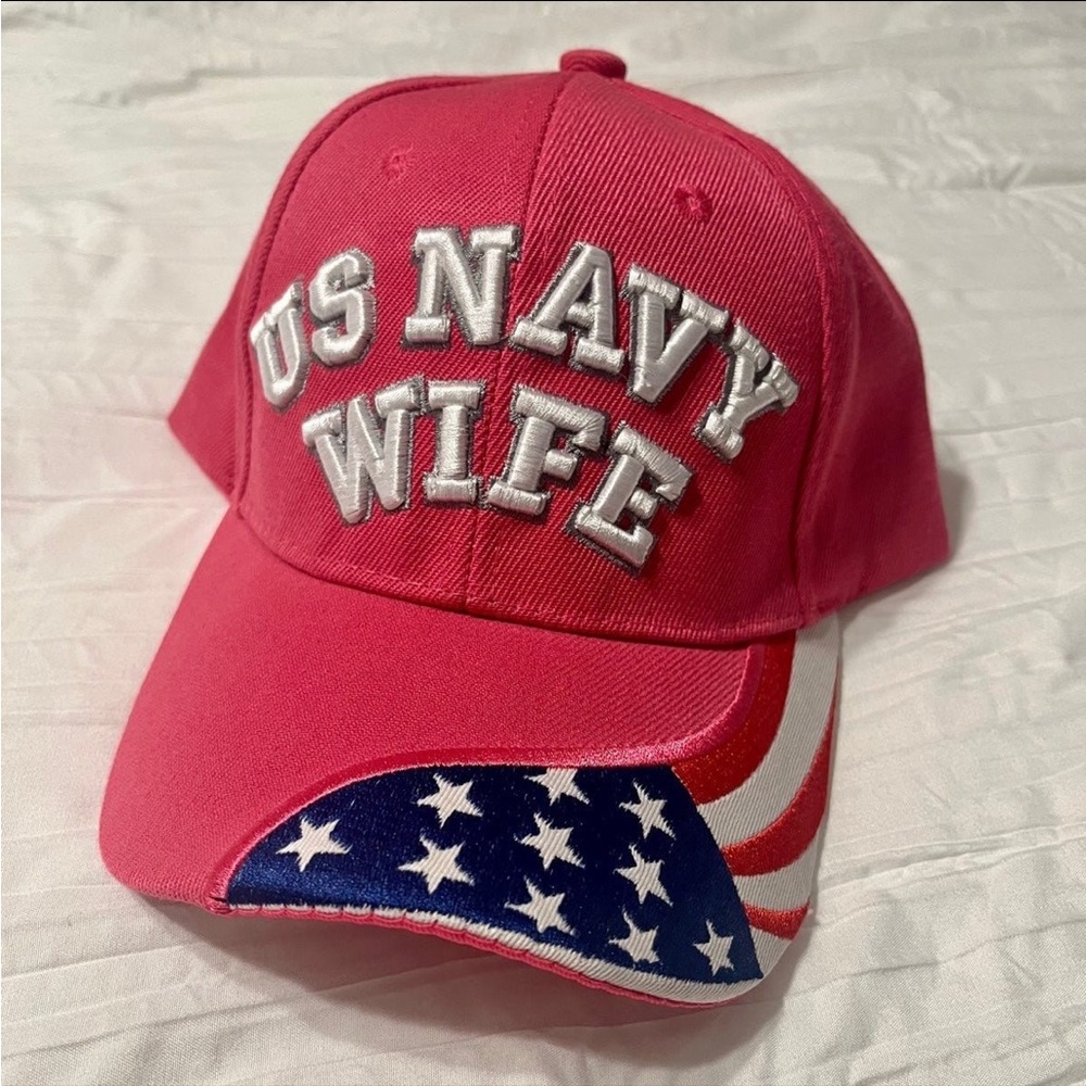 Pink US Navy Wife American Flag Baseball Cap